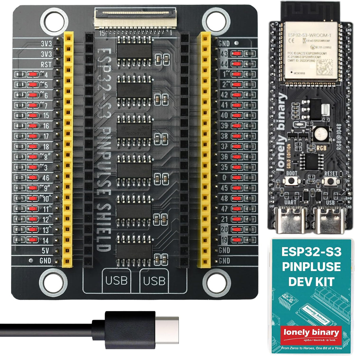 3-Pack ESP32-S3 N16R8 PinPulse Shield, 16MB GPIO LED