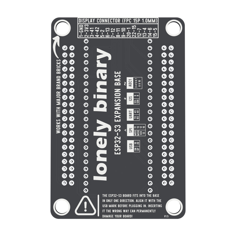 Underside of the ESP32-S3 Expansion Base with the display connector pin mapping