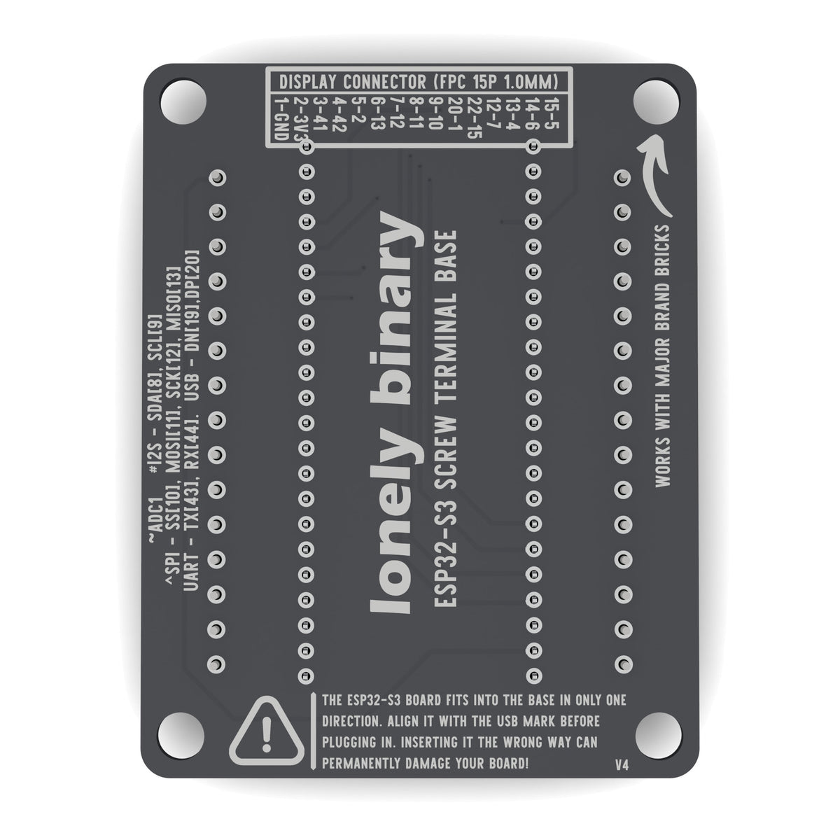 Underside of the ESP32-S3 Screw Terminal Base with the display connector pin mapping