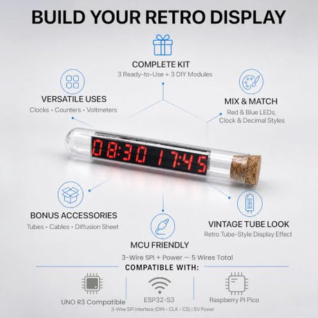 Lonely Binary MAX7219 Vintage Tube LED Clock Kit for ESP32 & Arduino