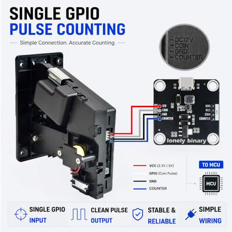 Lonely Binary Arcade Coin Acceptor Module Kit for ESP32-S3, USB-C Powered
