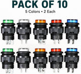 10-Pack 16mm Latching LED Push Button Switch, 5 Colours