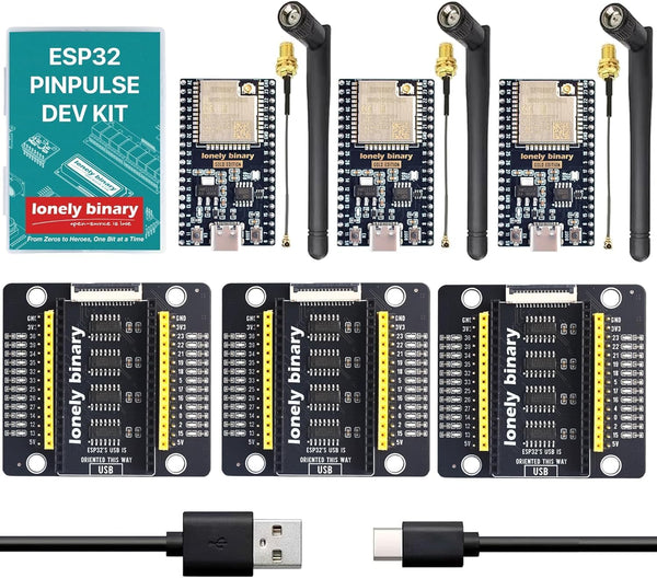 ESP32-WROOM-32UE IPEX + PinPulse Shield, 3-Pack