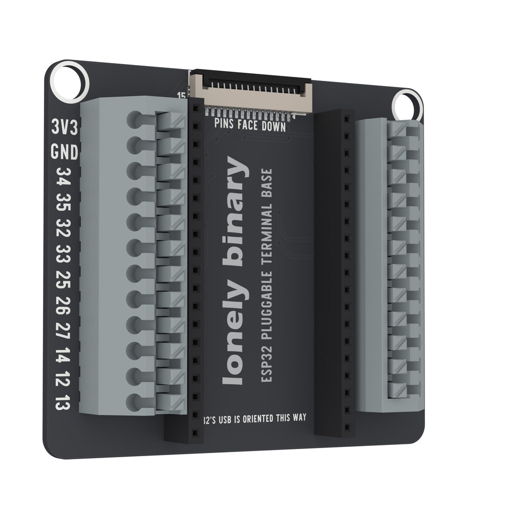 ESP32 Pluggable Terminal Base swung 30 degrees away on its left edge