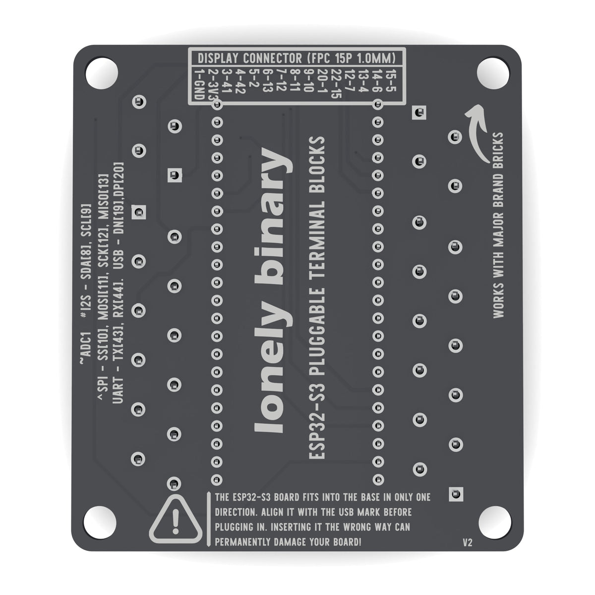 Underside of the ESP32-S3 Pluggable Terminal Base with the display connector pin mapping