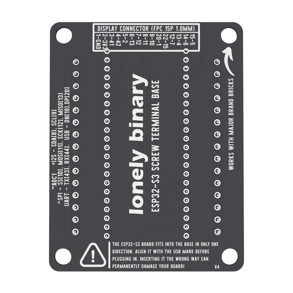 Underside of the ESP32-S3 Screw Terminal Base with the display connector pin mapping